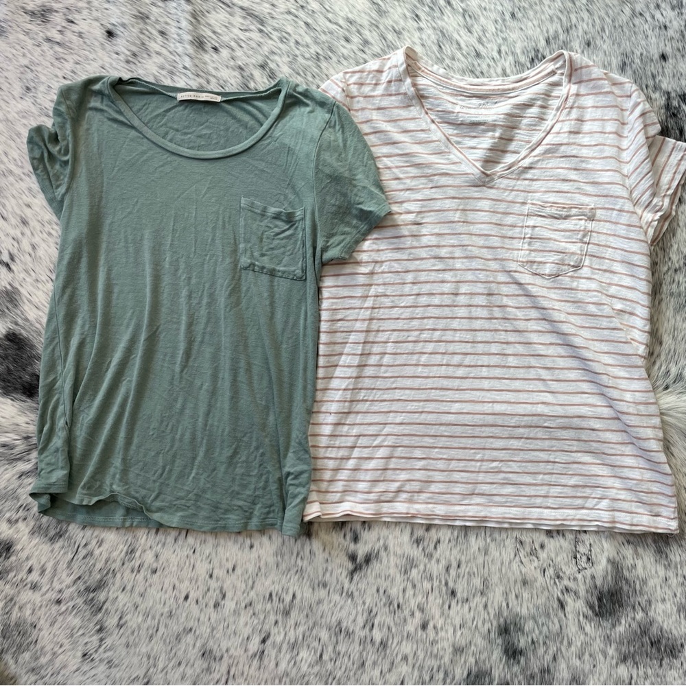 Women Tshirt Lot - Bundle - Sage green and Brown Stripes